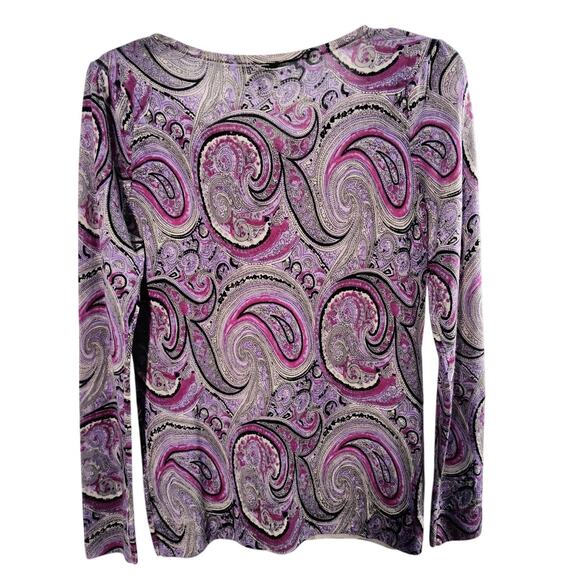 Talbots Merino Wool Sweater Women's Sz SP Purple Paisley long sleeve popover Top - Picture 3 of 9